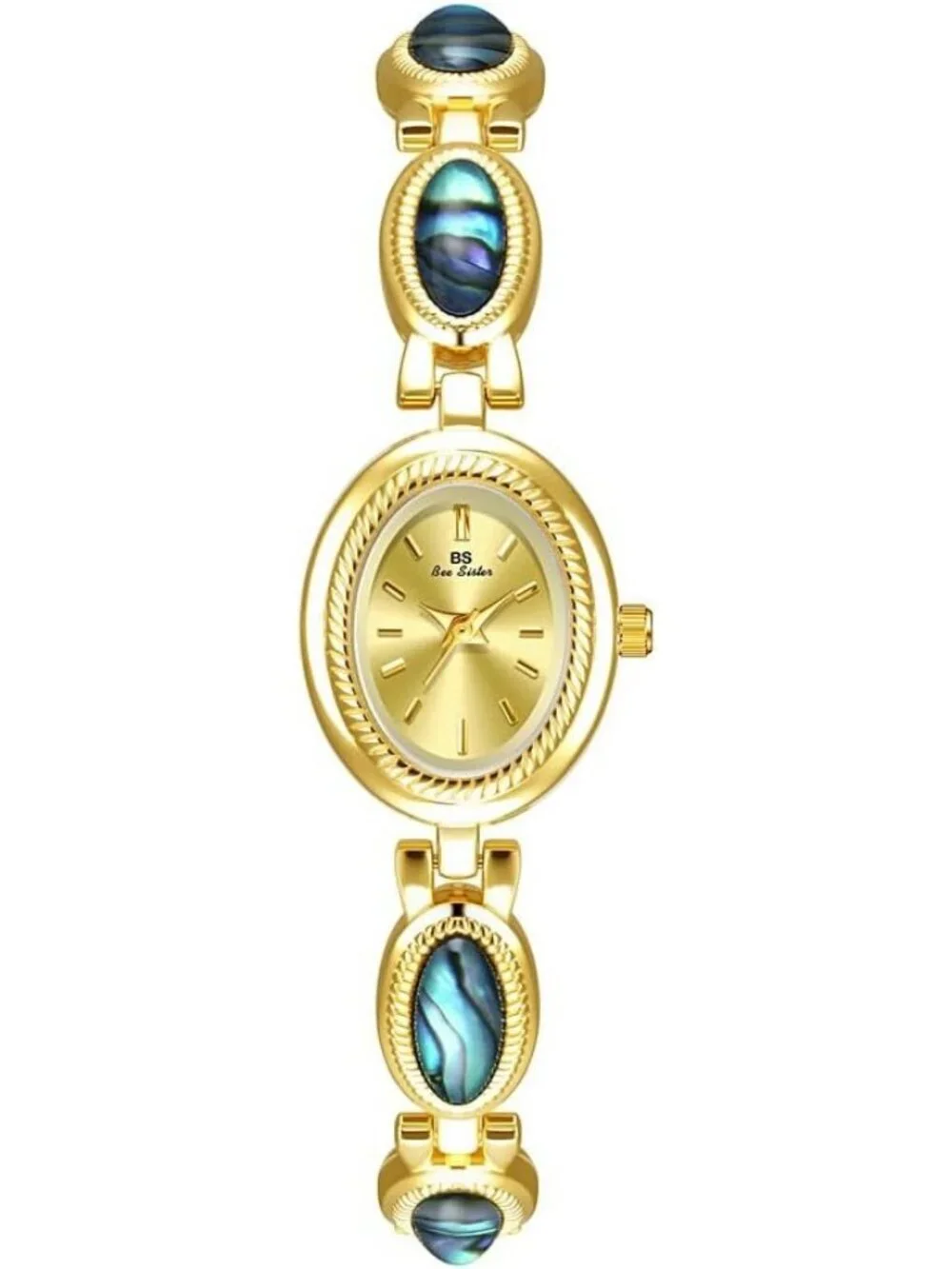 Women's Gold Vintage Bracelet Elegant Jade Oval Dial Waterproof Wrist Watch